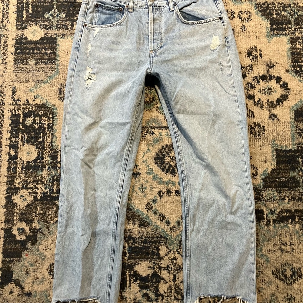 Nuuds The Straight Curvy Jeans Women's 30 Ranger Wash Raw Hem Hidden Button Fly